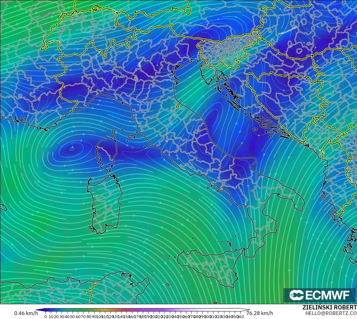 ECMWF IFS 0.25° modelo - Italia, Viento a 300 hPa (corriente en chorro)