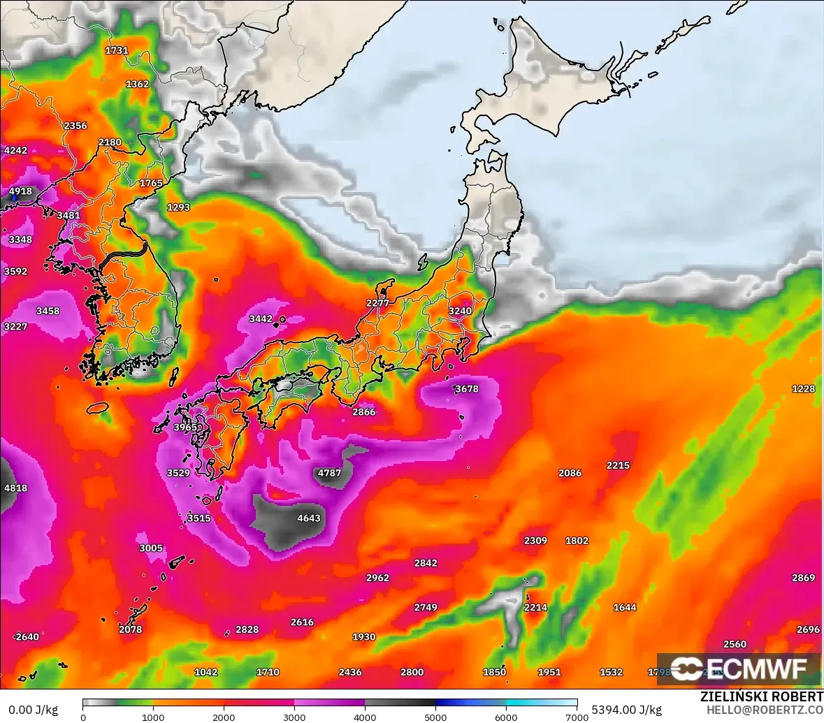 ECMWF IFS 0.25° modelo - Japón, CAPE