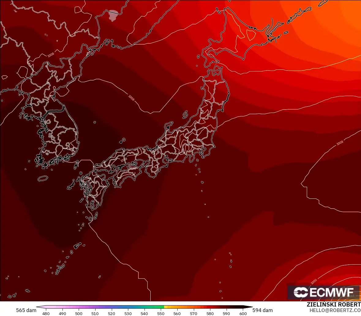 ECMWF IFS 0.25° modelo - Japón, Altura geopotencial a 500 hPa