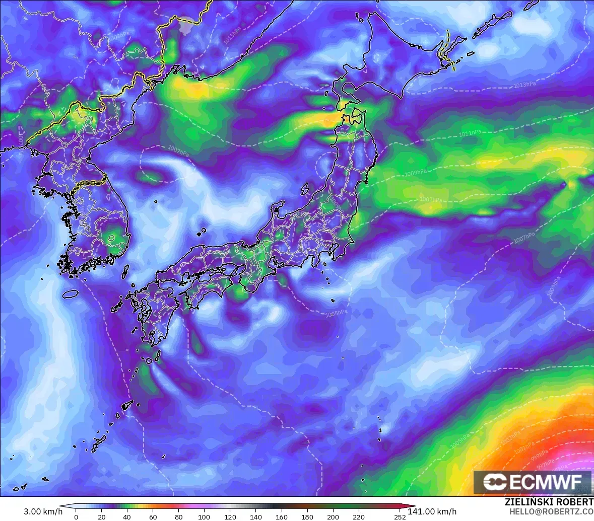 ECMWF IFS 0.25° modelo - Japón, Ráfagas de viento