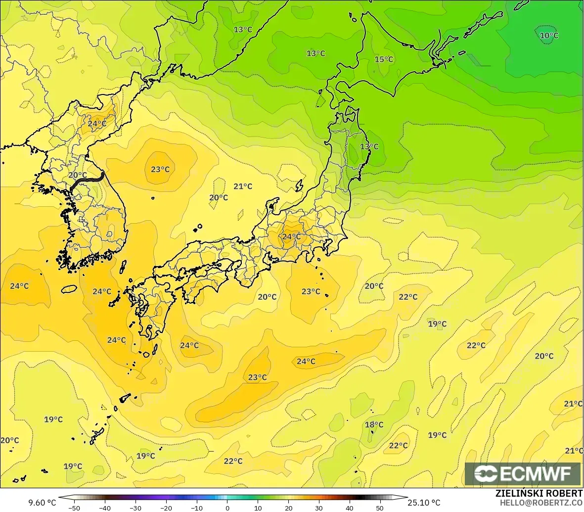 ECMWF IFS 0.25° modelo - Japón, Temperatura a 850 hPa