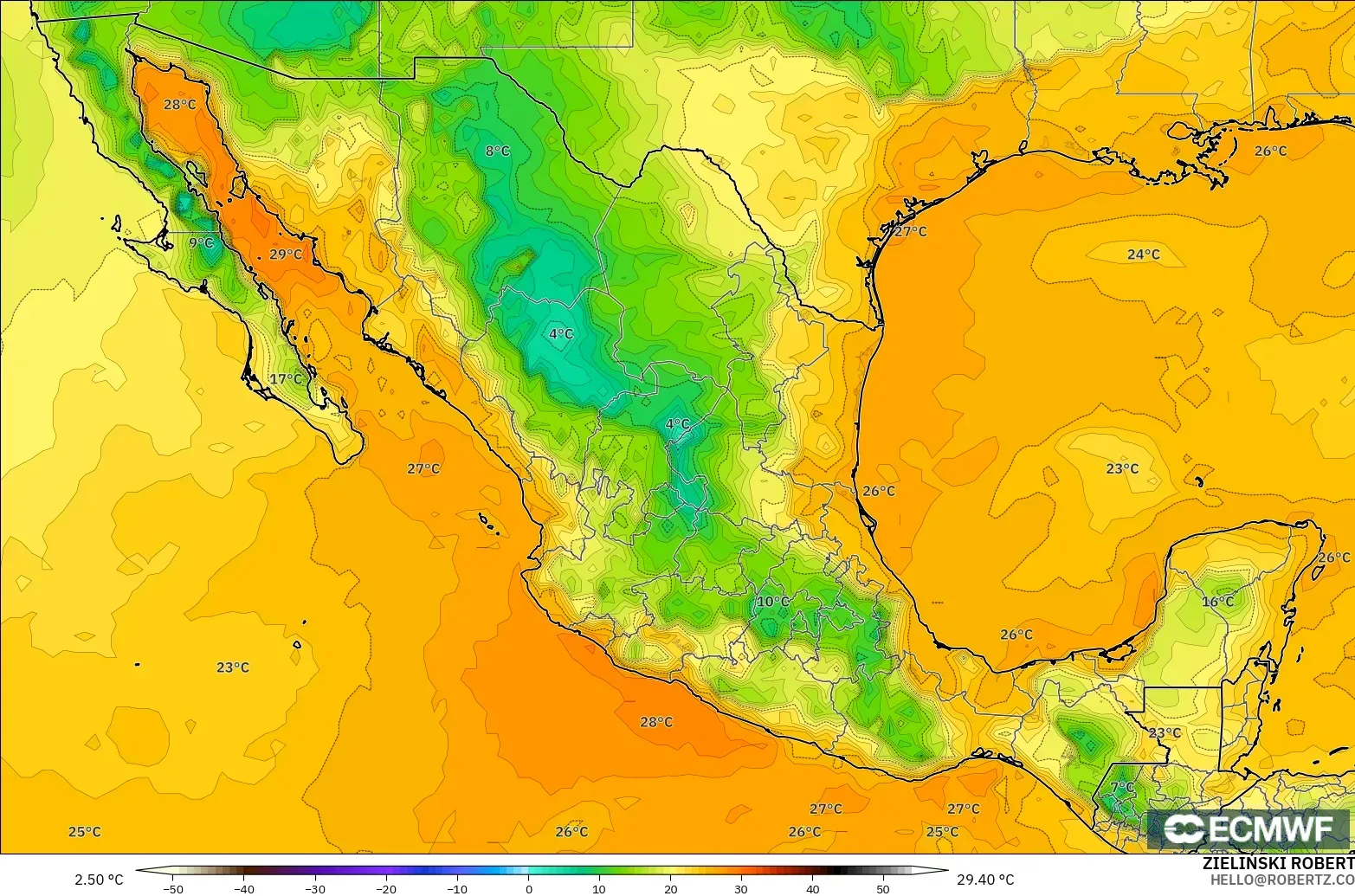 ECMWF IFS 0.25° modelo - México, Punto de rocío a 2 m