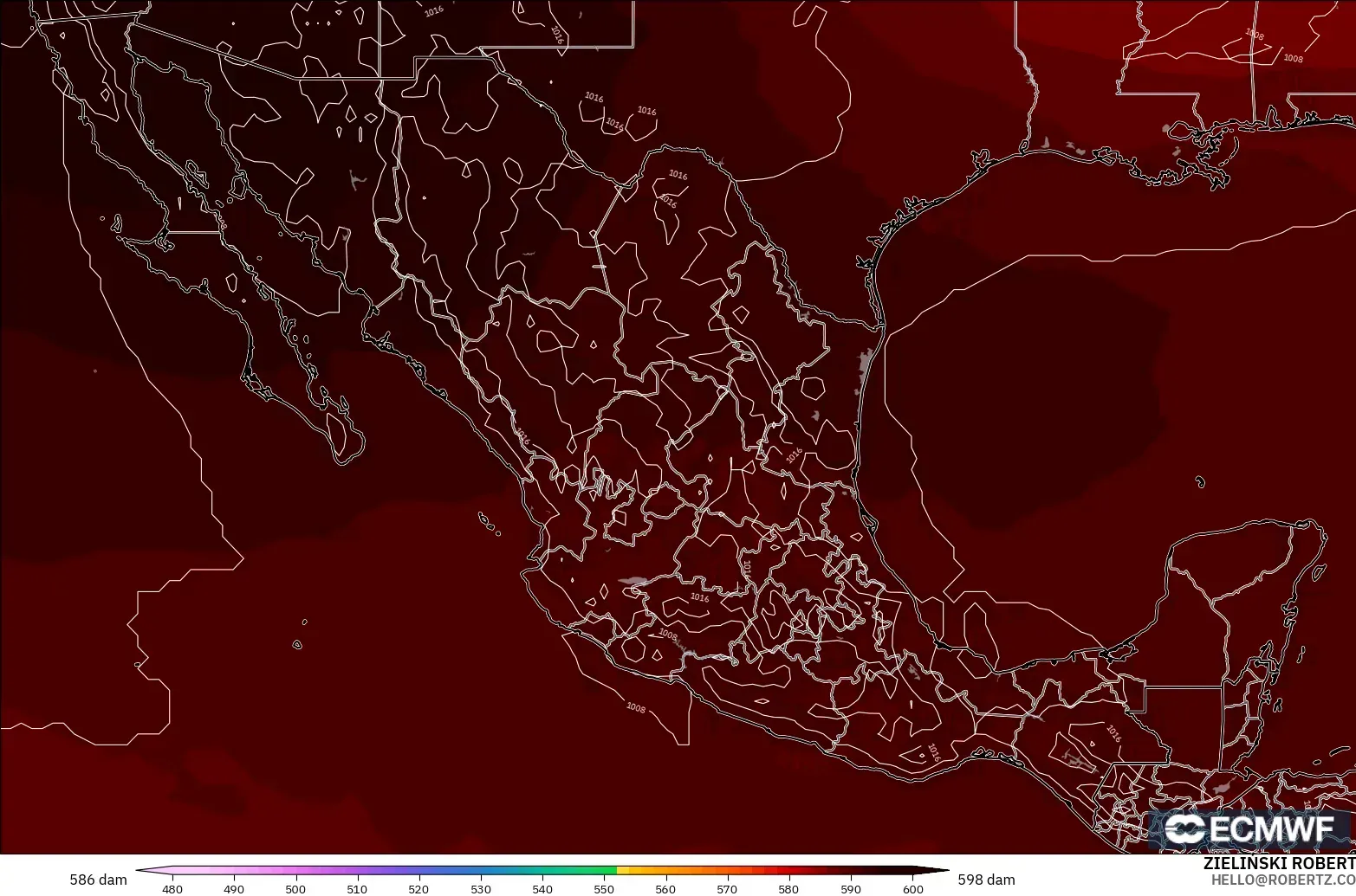 ECMWF IFS 0.25° modelo - México, Altura geopotencial a 500 hPa