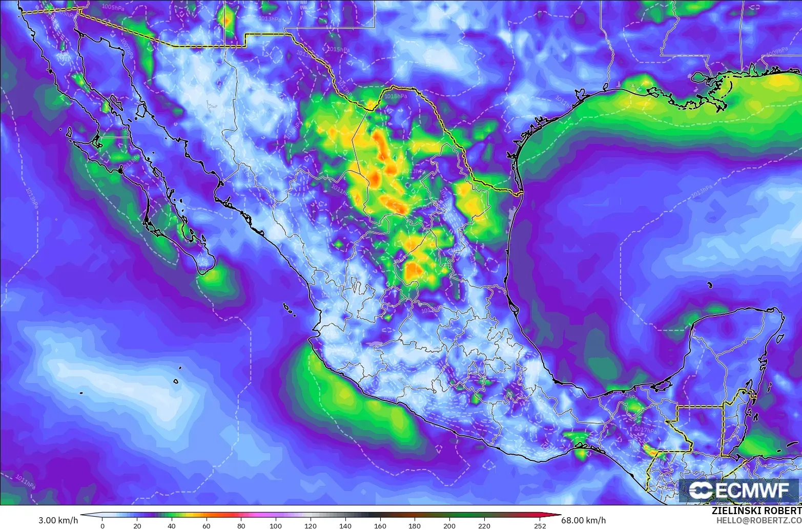 ECMWF IFS 0.25° modelo - México, Ráfagas de viento