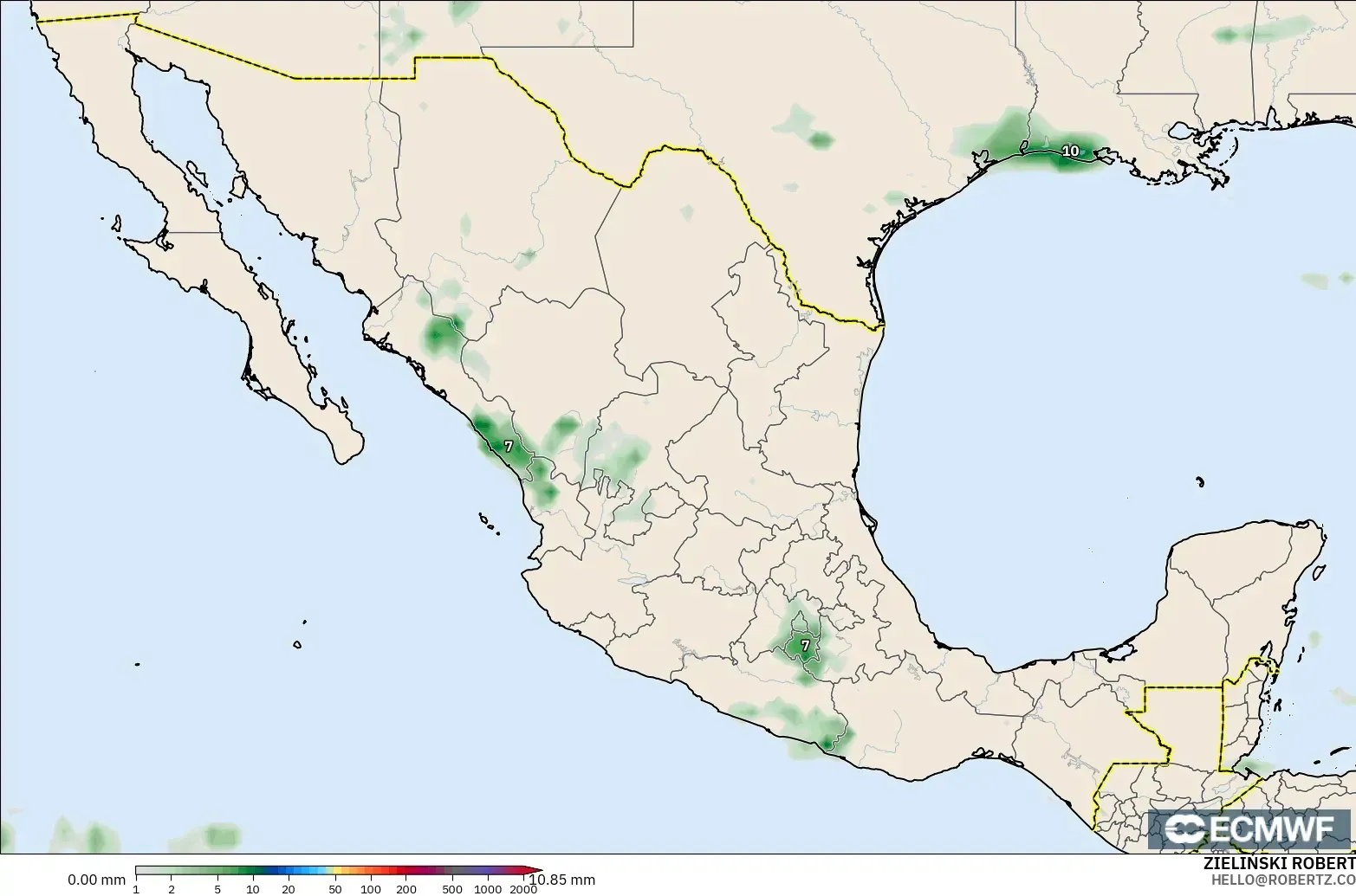 ECMWF IFS 0.25° modelo - México, Acumulación de precipitación