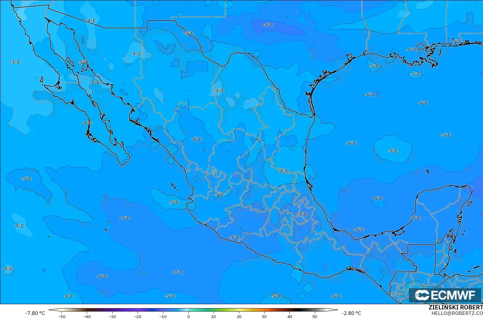 ECMWF IFS 0.25° modelo - México, Temperatura a 500 hPa