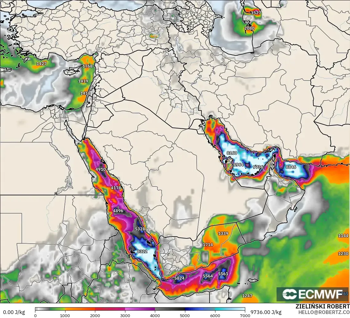 ECMWF IFS 0.25° modelo - Oriente Medio, CAPE