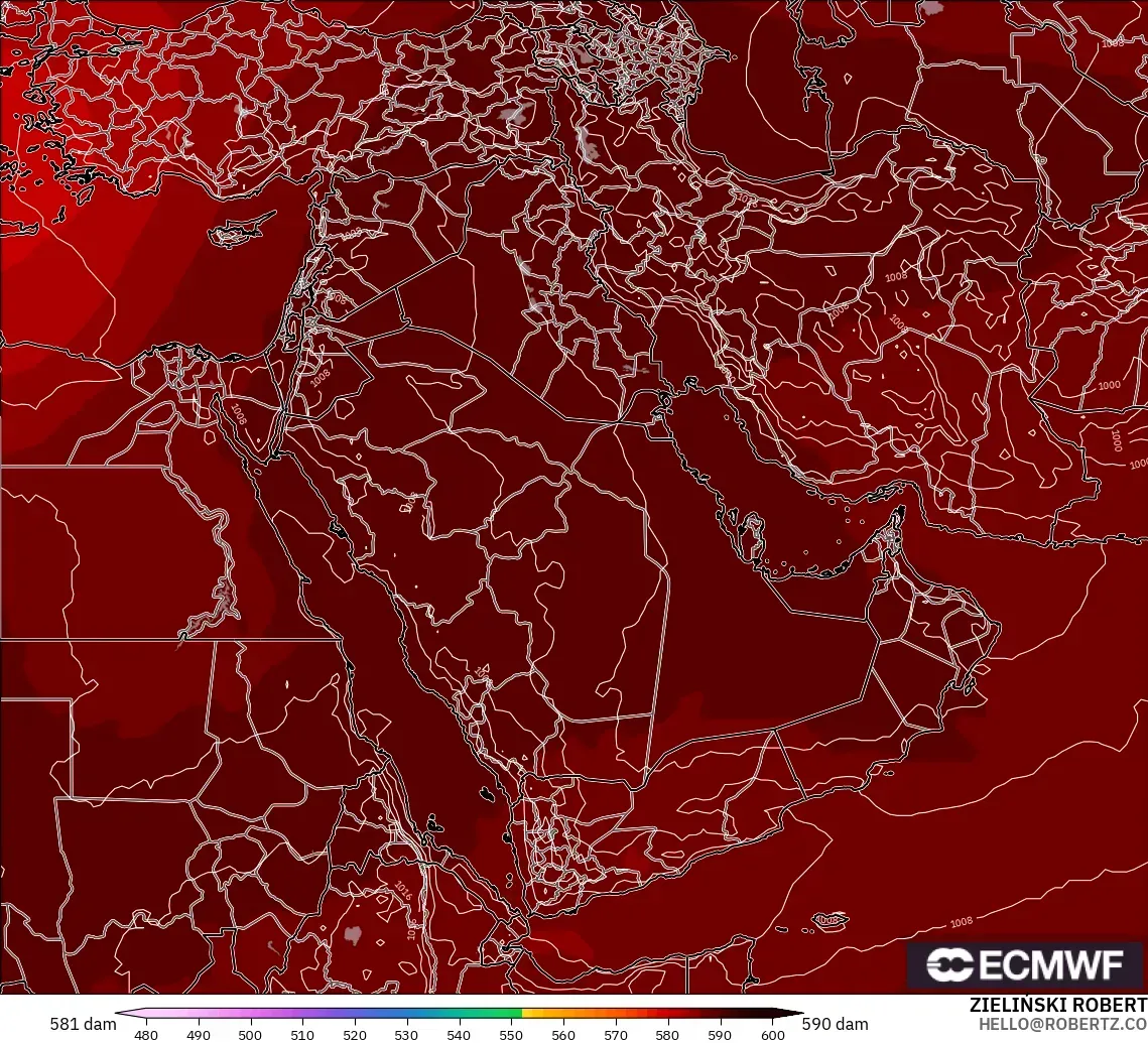 ECMWF IFS 0.25° modelo - Oriente Medio, Altura geopotencial a 500 hPa