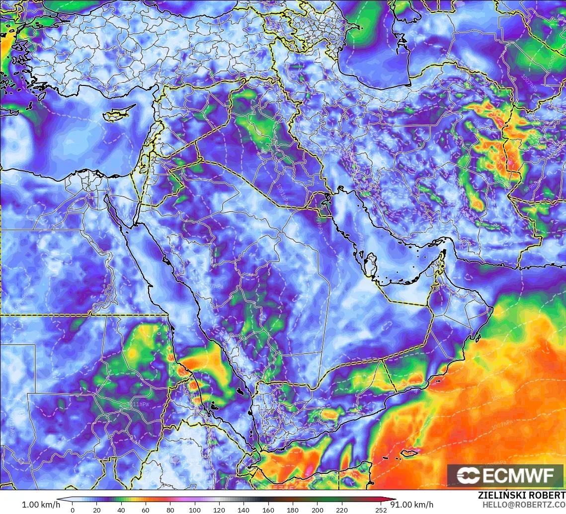 ECMWF IFS 0.25° modelo - Oriente Medio, Ráfagas de viento