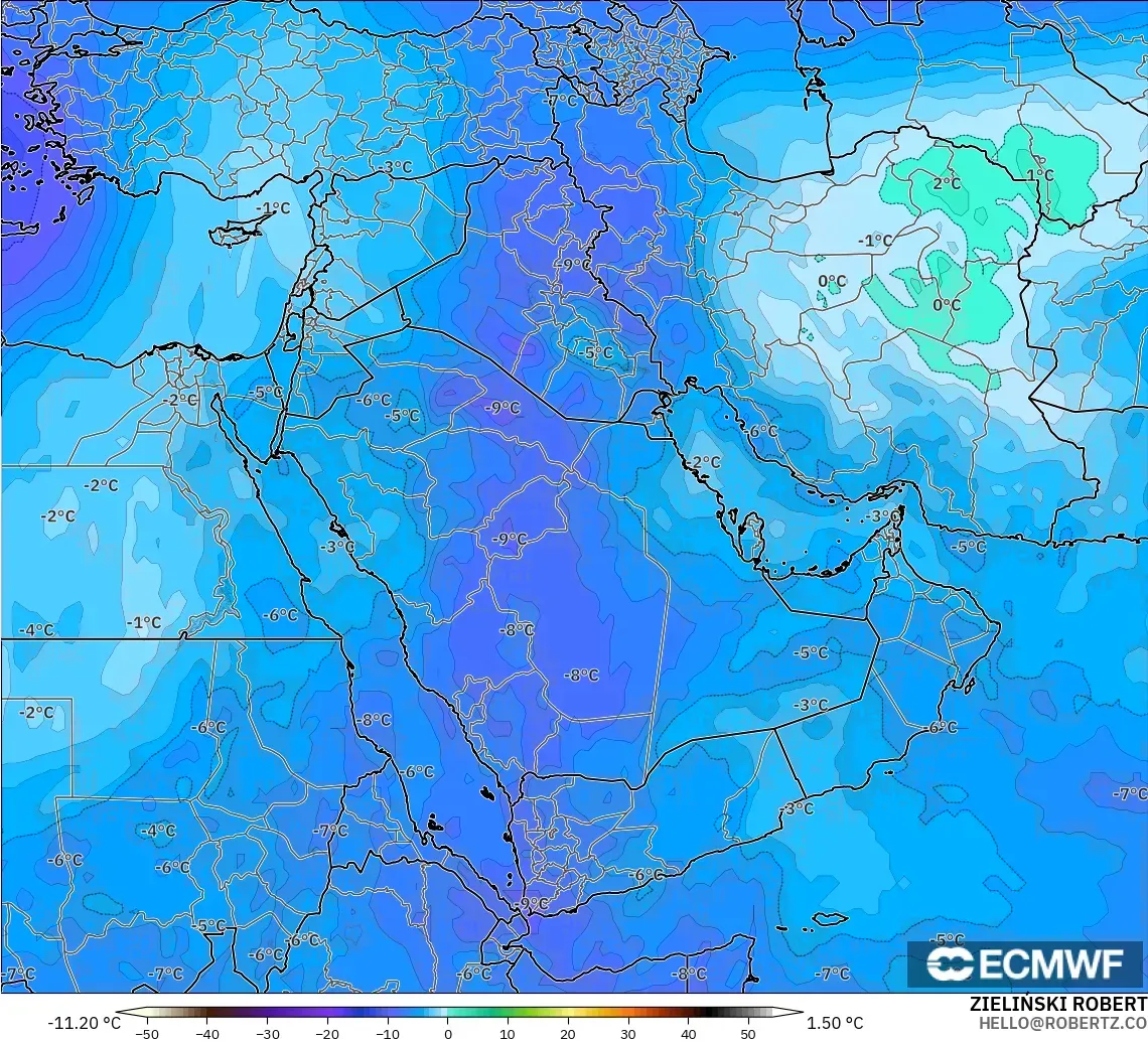 ECMWF IFS 0.25° modelo - Oriente Medio, Temperatura a 500 hPa