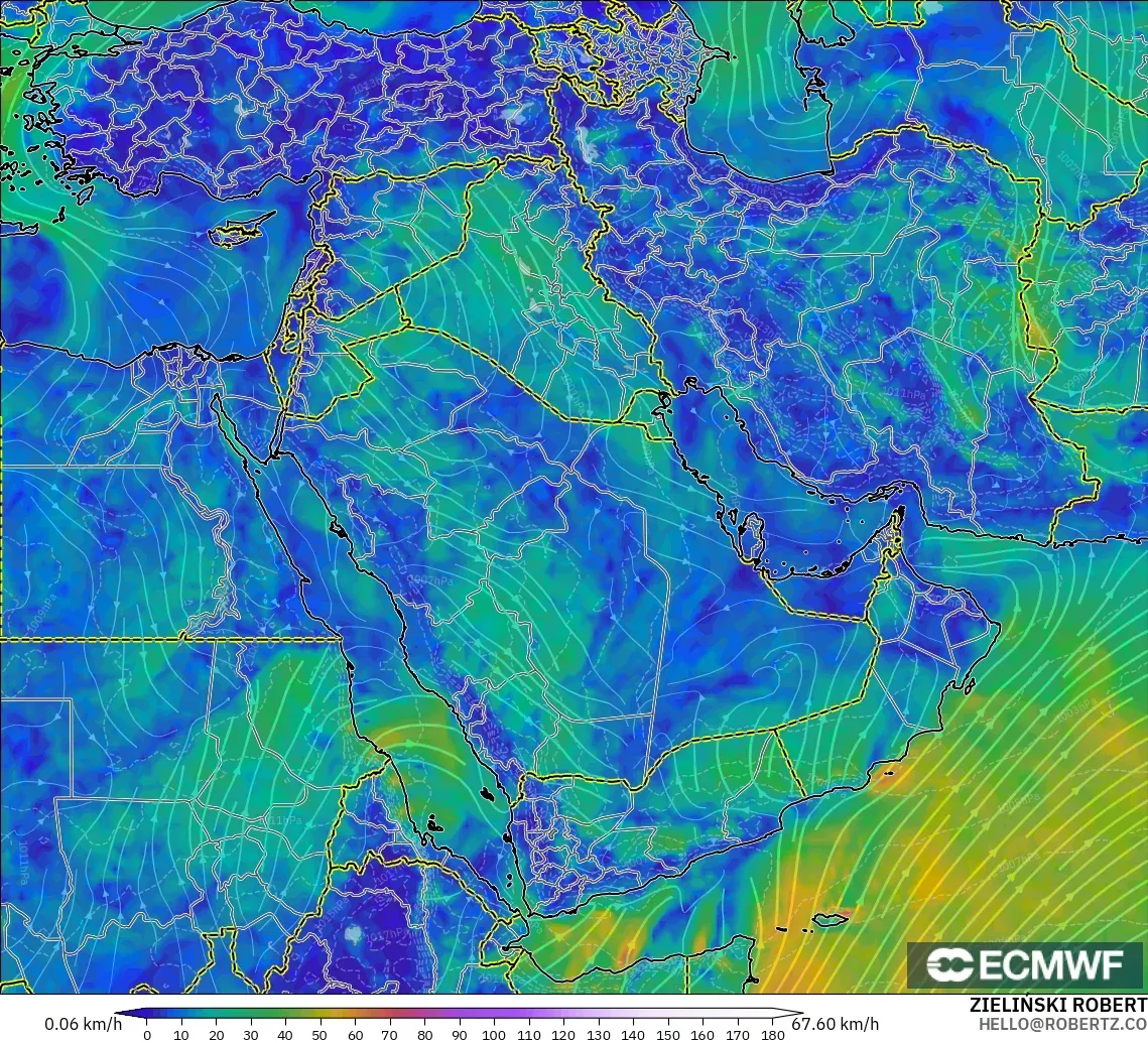 ECMWF IFS 0.25° modelo - Oriente Medio, Viento a 10 m