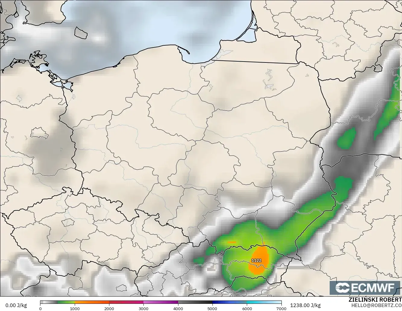 ECMWF IFS 0.25° modelo - Polonia, CAPE