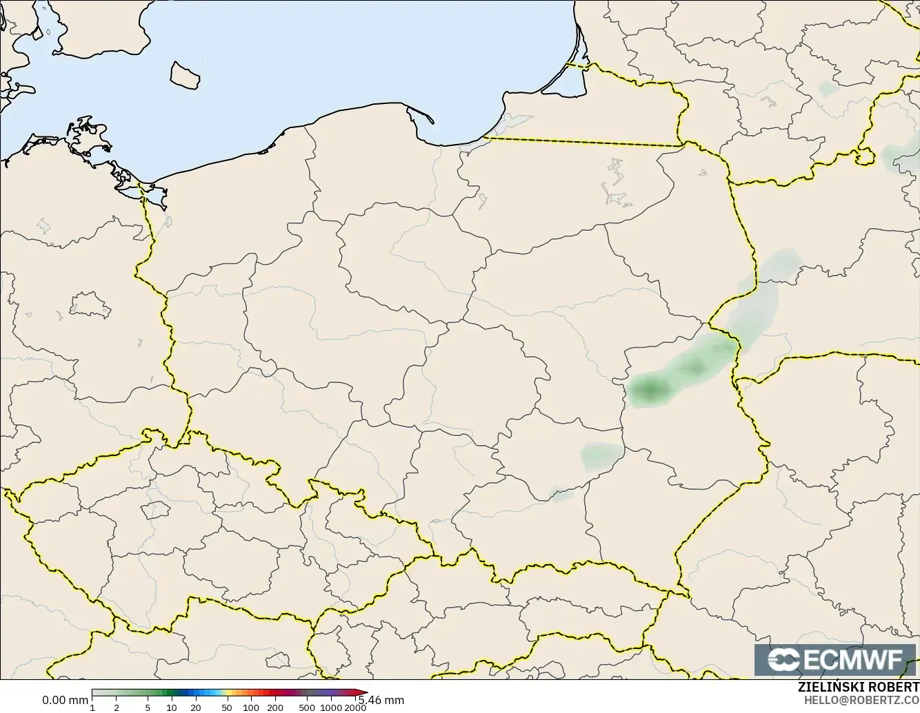 ECMWF IFS 0.25° modelo - Polonia, Acumulación de precipitación