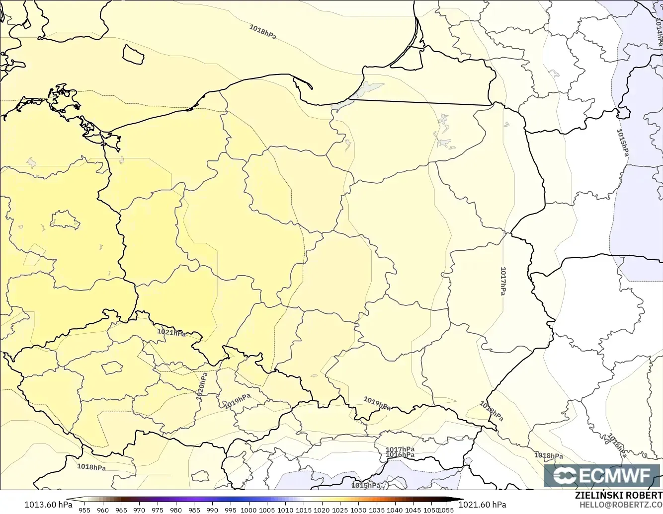 ECMWF IFS 0.25° modelo - Polonia, Presión