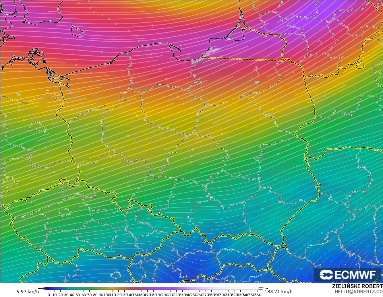 ECMWF IFS 0.25° modelo - Polonia, Viento a 300 hPa (corriente en chorro)