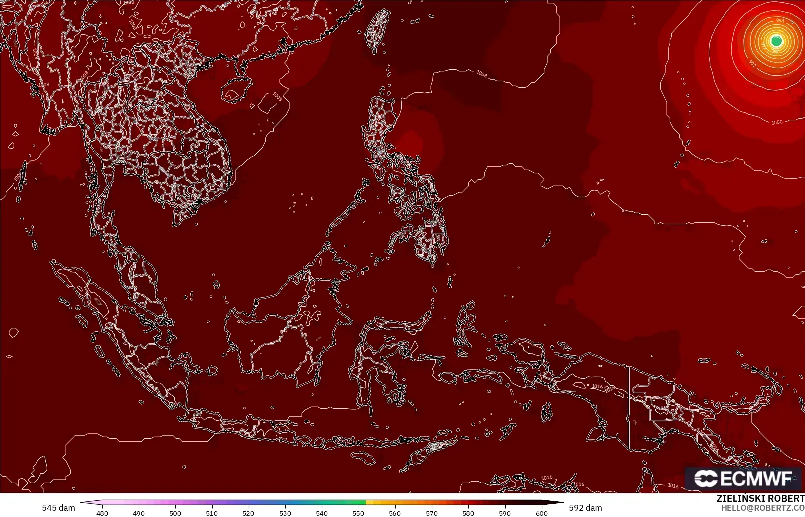 ECMWF IFS 0.25° modelo - Sudeste Asiático, Altura geopotencial a 500 hPa