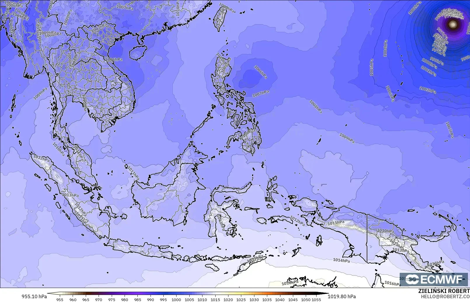 ECMWF IFS 0.25° modelo - Sudeste Asiático, Presión
