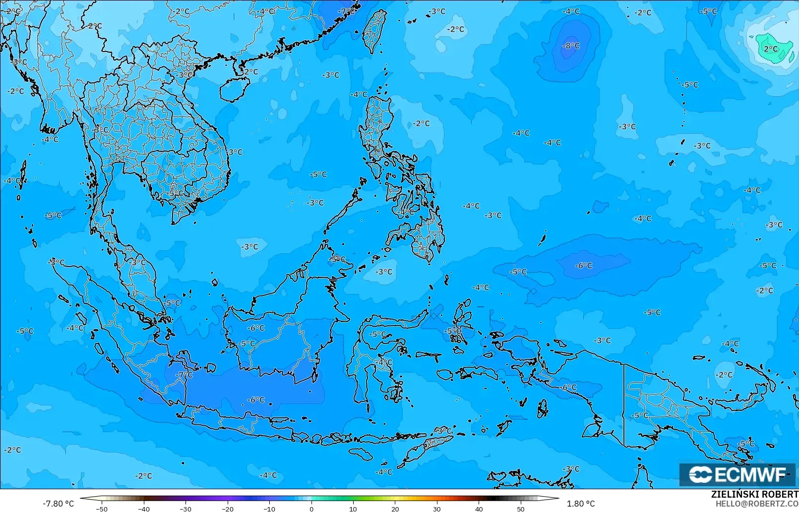 ECMWF IFS 0.25° modelo - Sudeste Asiático, Temperatura a 500 hPa