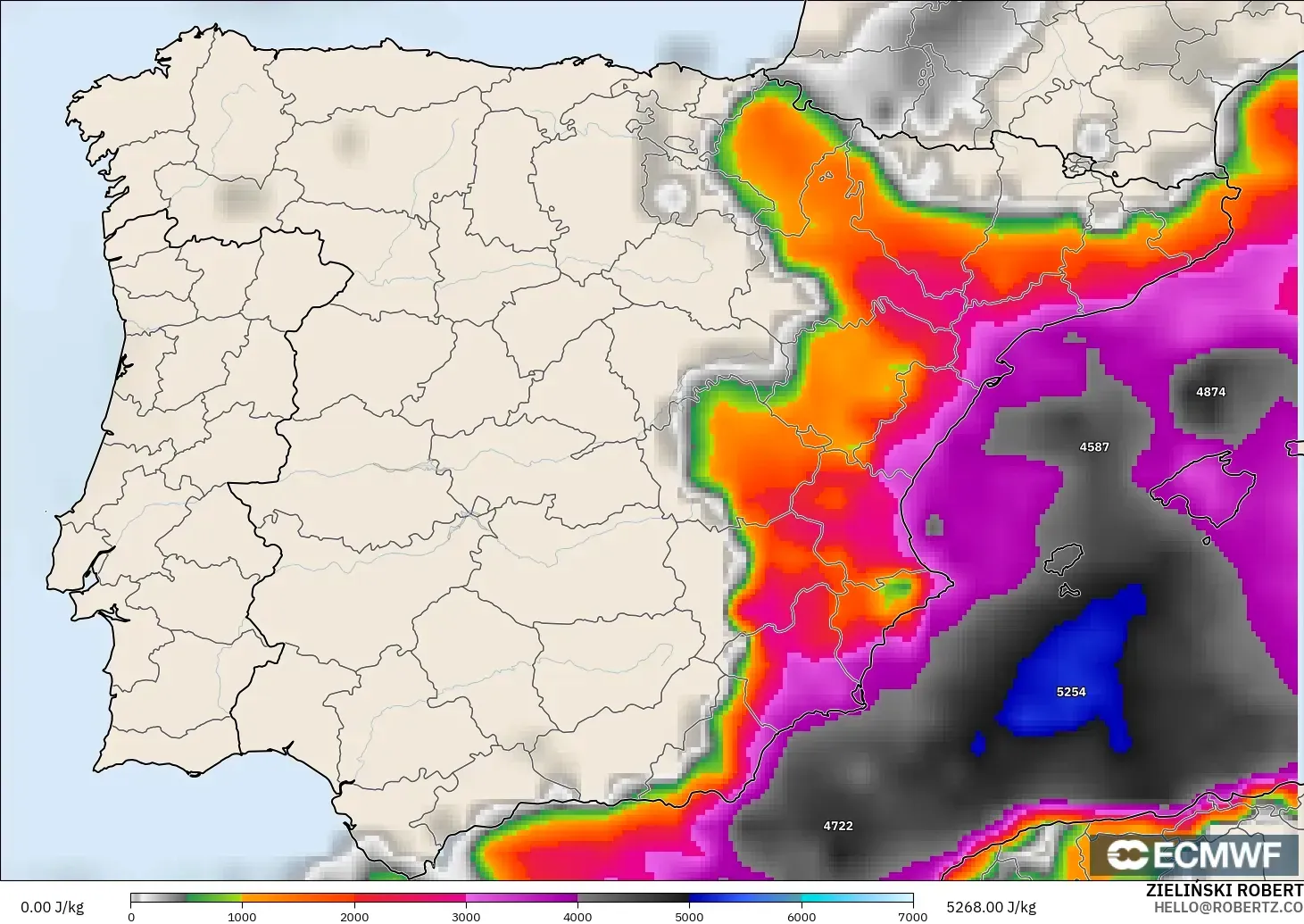 ECMWF IFS 0.25° modelo - España, CAPE