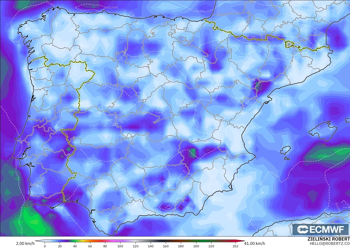 ECMWF IFS 0.25° modelo - España, Ráfagas de viento