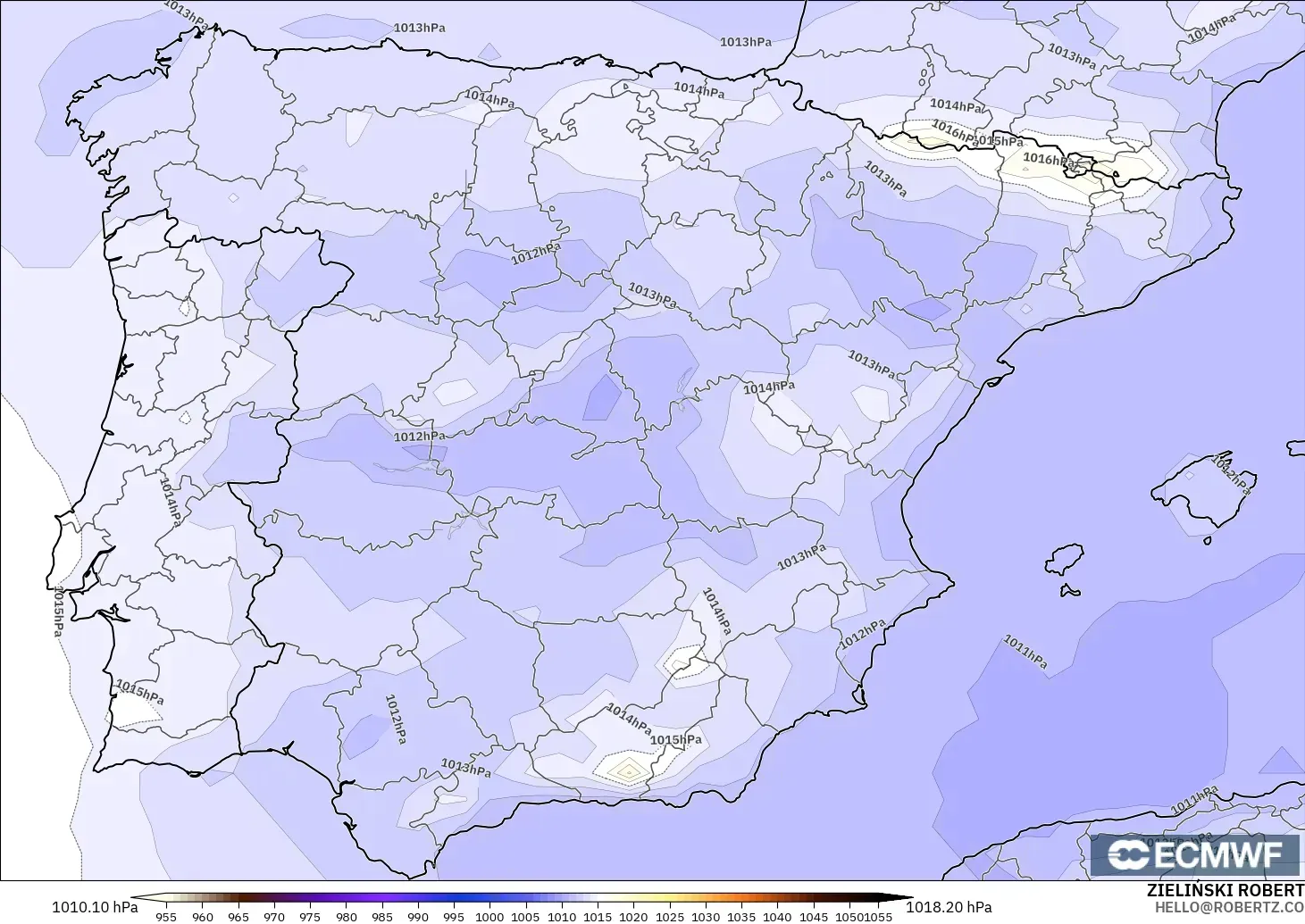 ECMWF IFS 0.25° modelo - España, Presión