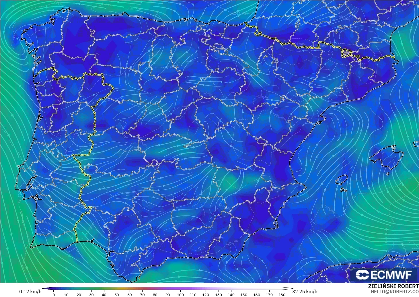 ECMWF IFS 0.25° modelo - España, Viento a 10 m