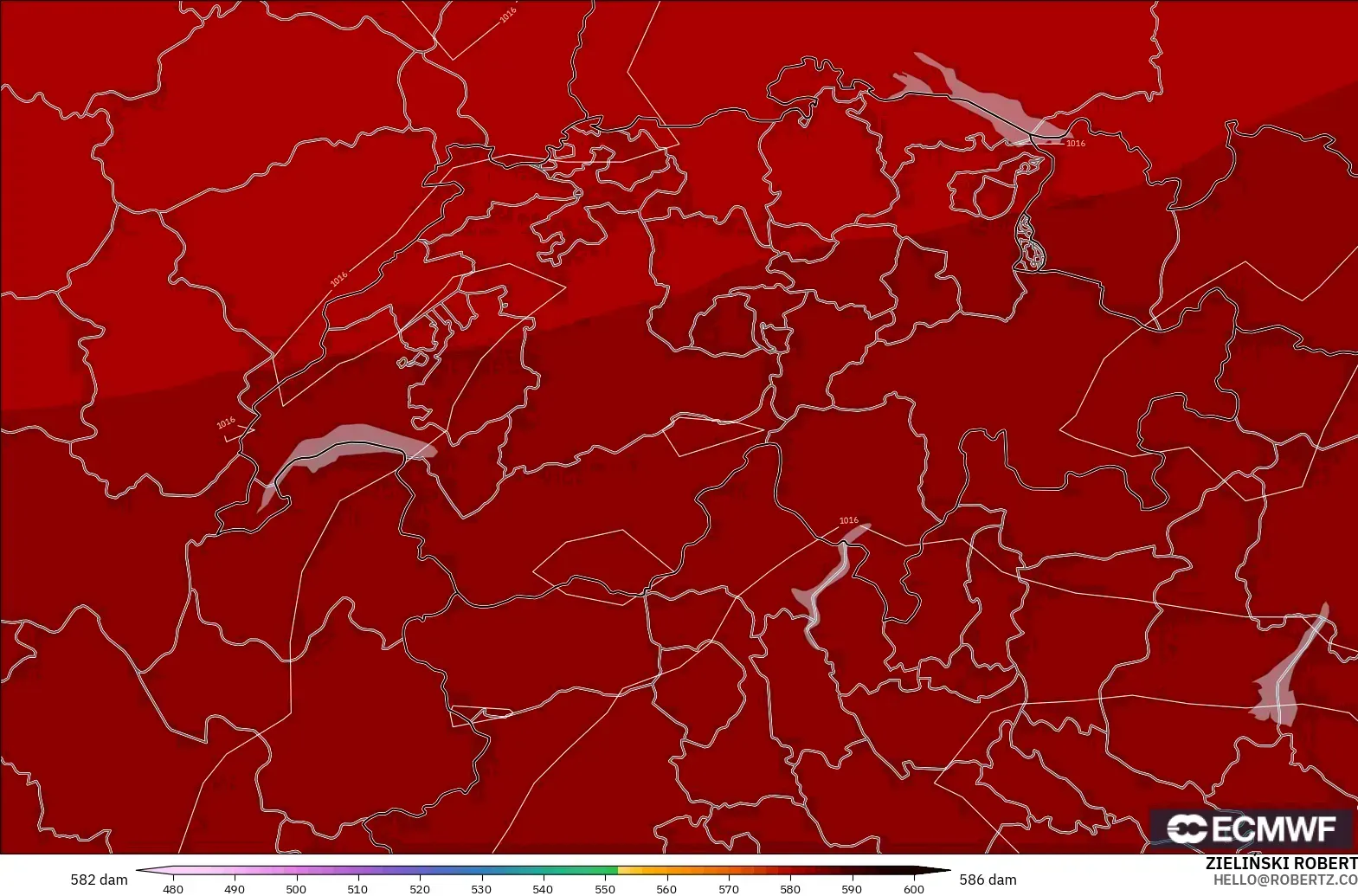 ECMWF IFS 0.25° modelo - Suiza, Altura geopotencial a 500 hPa