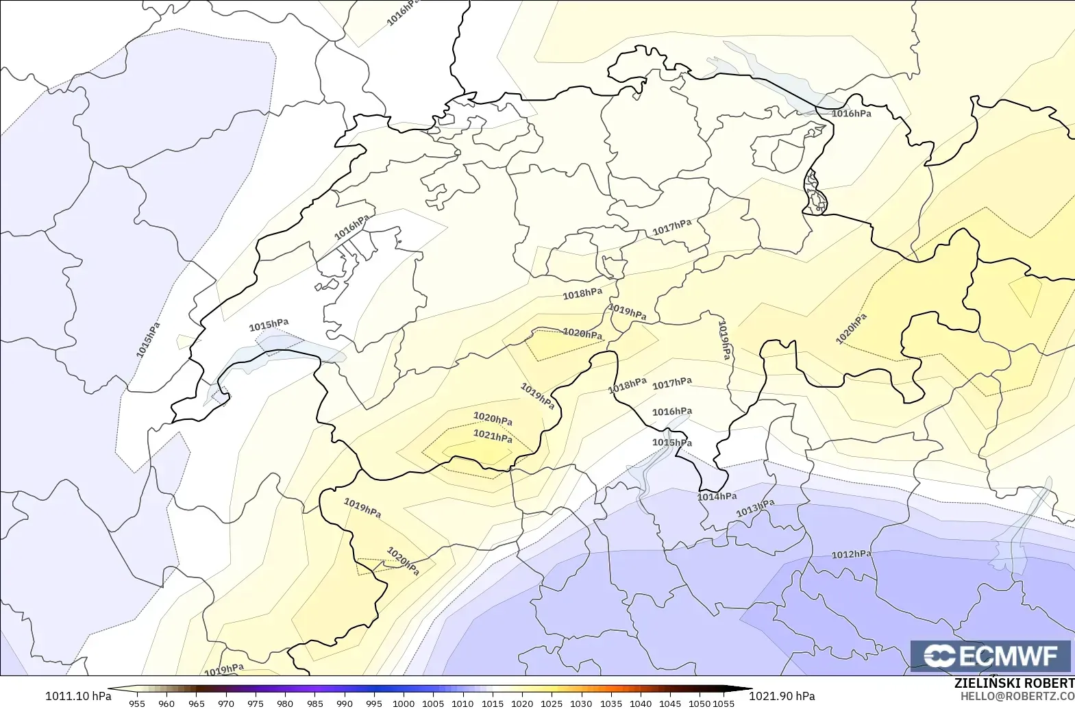 ECMWF IFS 0.25° modelo - Suiza, Presión