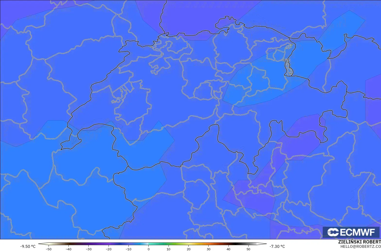 ECMWF IFS 0.25° modelo - Suiza, Temperatura a 500 hPa