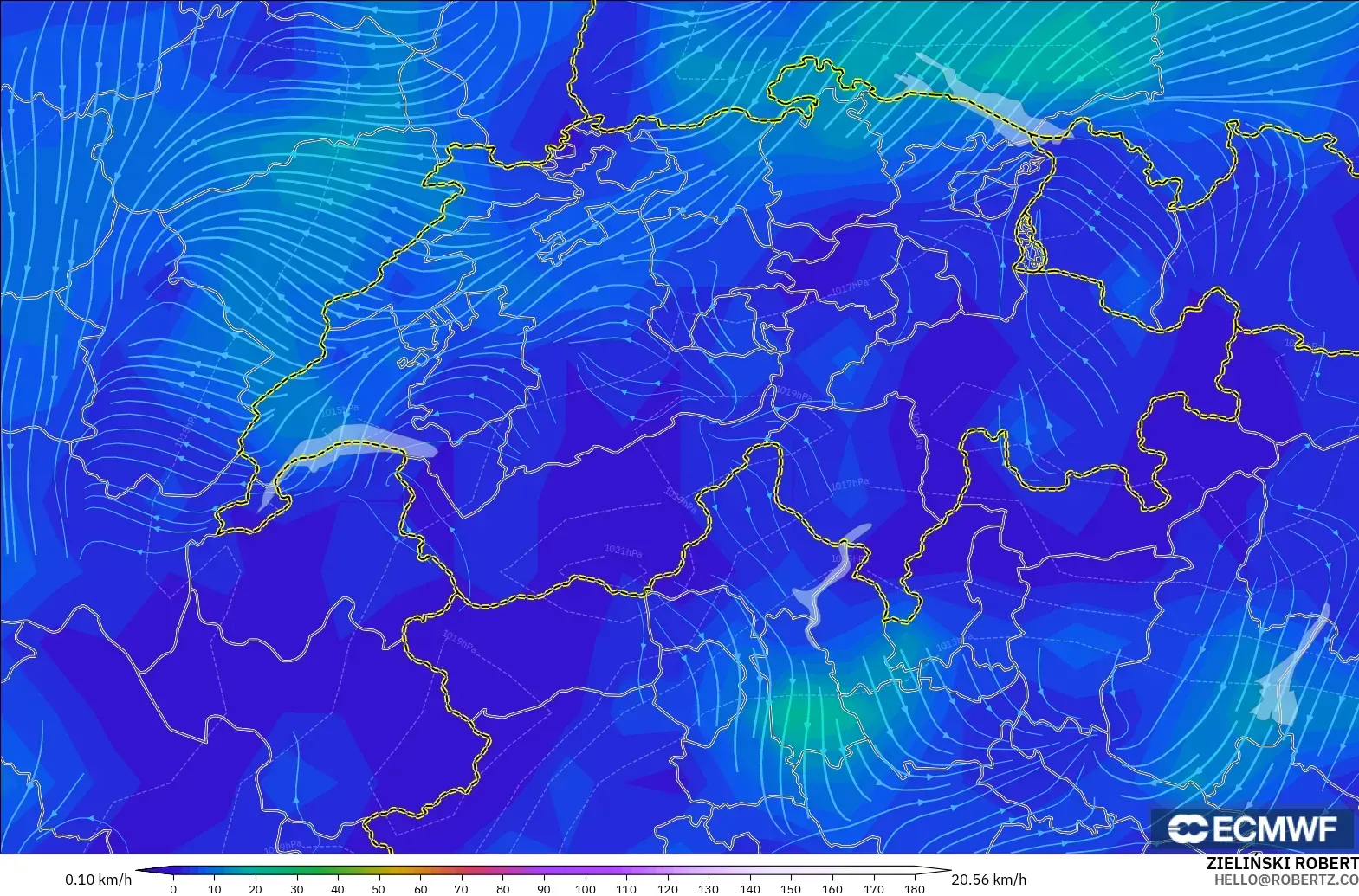 ECMWF IFS 0.25° modelo - Suiza, Viento a 10 m