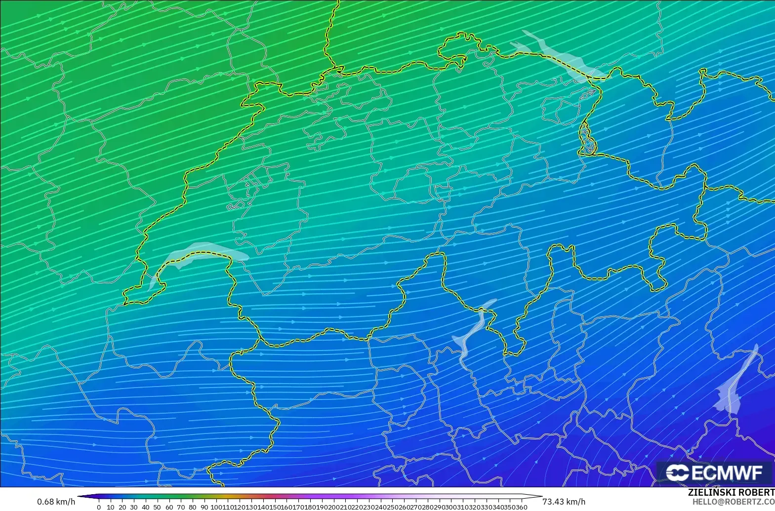 ECMWF IFS 0.25° modelo - Suiza, Viento a 300 hPa (corriente en chorro)