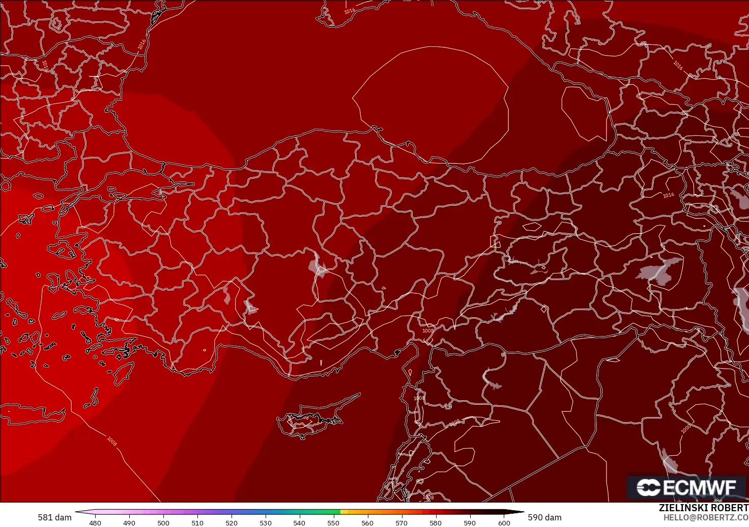 ECMWF IFS 0.25° modelo - Turquía, Altura geopotencial a 500 hPa
