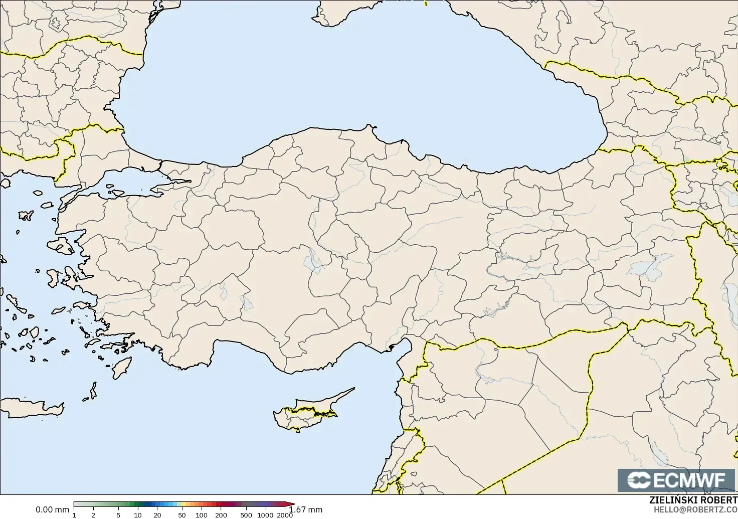 ECMWF IFS 0.25° modelo - Turquía, Acumulación de precipitación