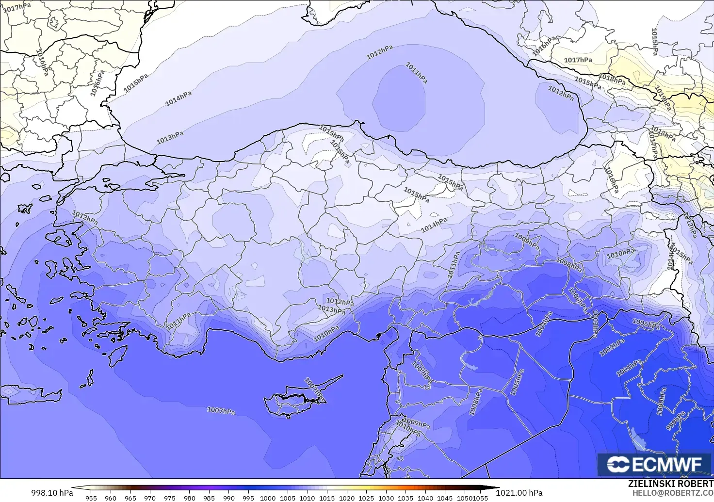 ECMWF IFS 0.25° modelo - Turquía, Presión