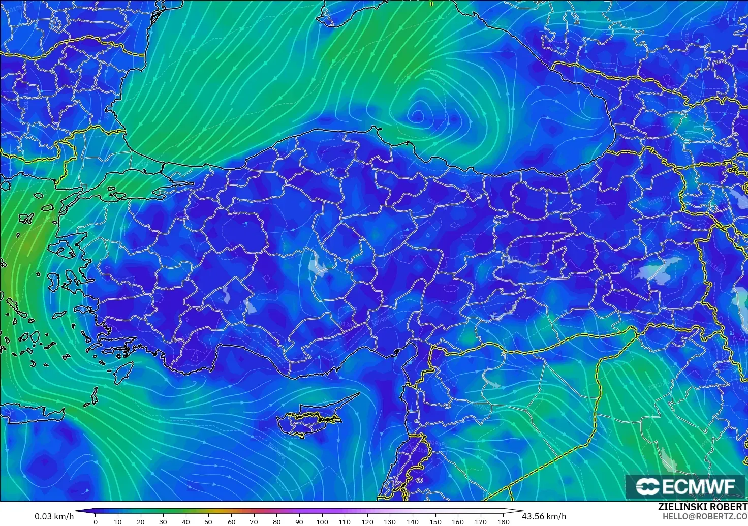 ECMWF IFS 0.25° modelo - Turquía, Viento a 10 m