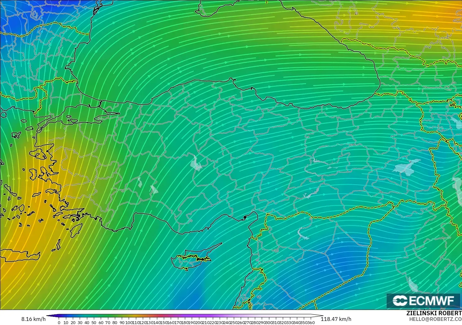 ECMWF IFS 0.25° modelo - Turquía, Viento a 300 hPa (corriente en chorro)