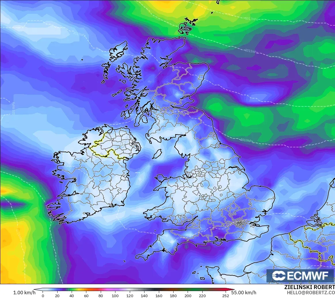 ECMWF IFS 0.25° modelo - Reino Unido, Ráfagas de viento