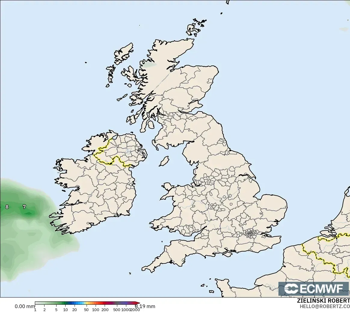 ECMWF IFS 0.25° modelo - Reino Unido, Acumulación de precipitación