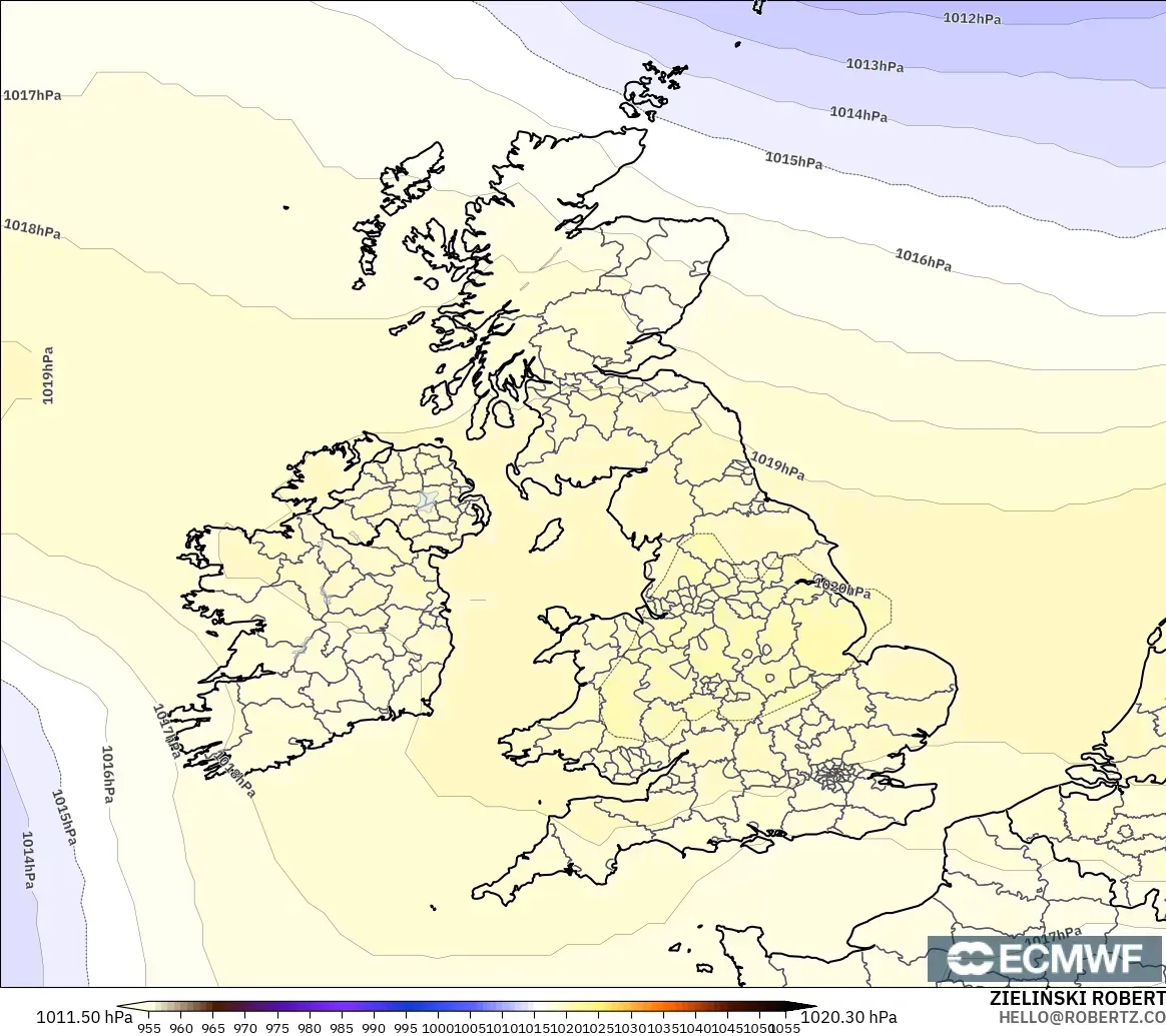 ECMWF IFS 0.25° modelo - Reino Unido, Presión