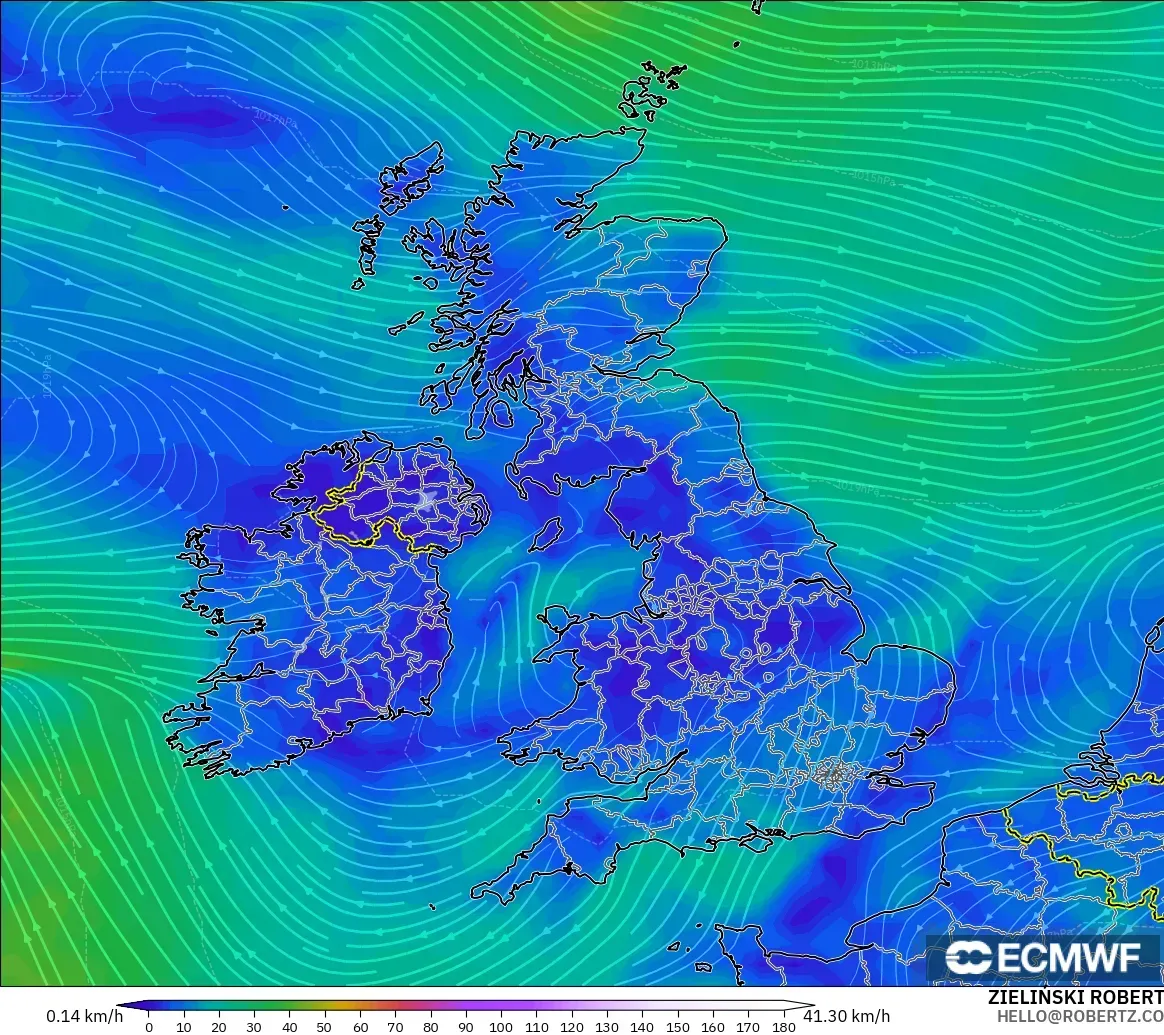 ECMWF IFS 0.25° modelo - Reino Unido, Viento a 10 m