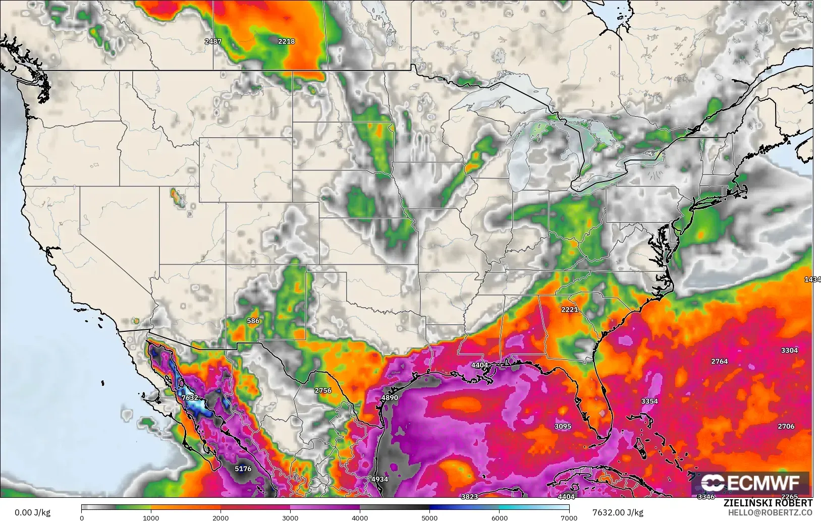 ECMWF IFS 0.25° modelo - Estados Unidos, CAPE