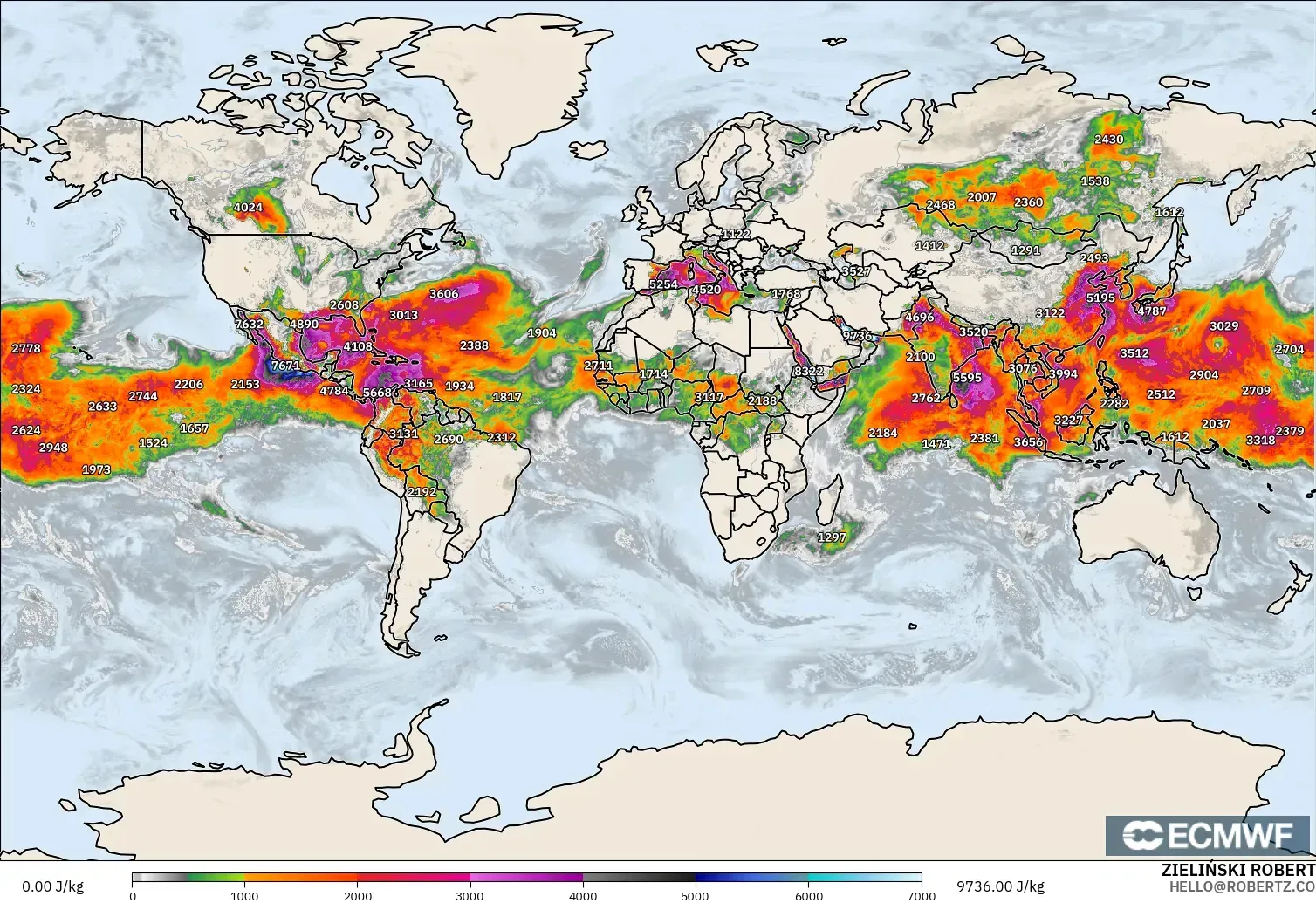 ECMWF IFS 0.25° modelo - Mundo, CAPE