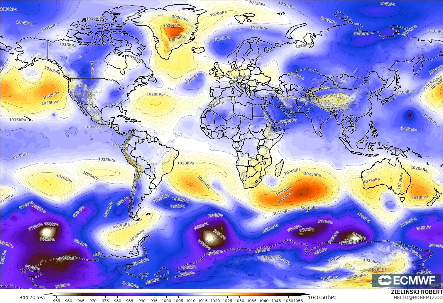 ECMWF IFS 0.25° modelo - Mundo, Presión