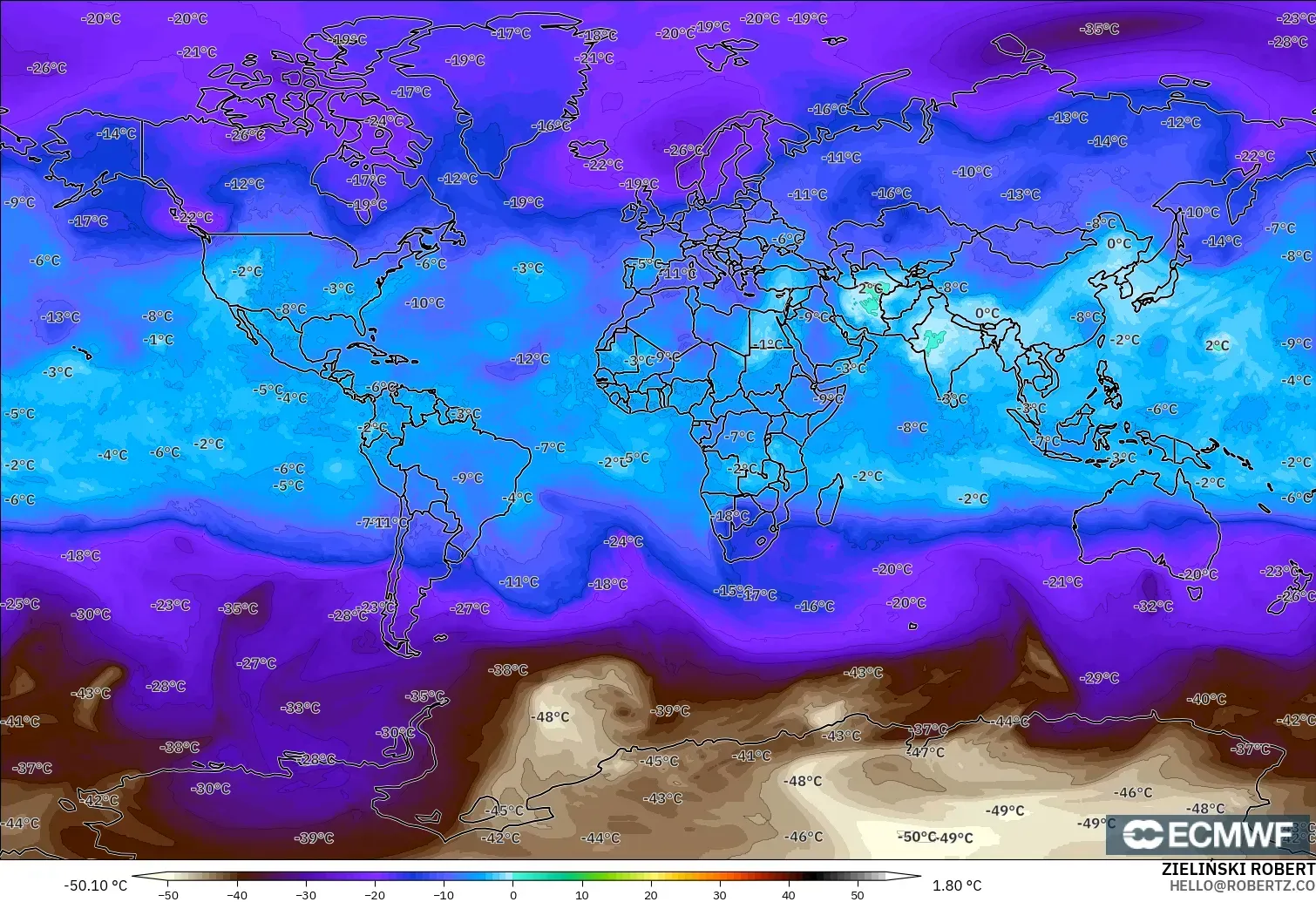ECMWF IFS 0.25° modelo - Mundo, Temperatura a 500 hPa