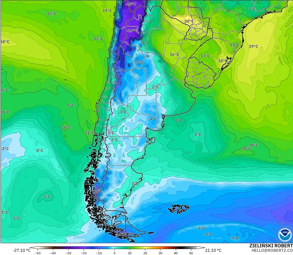 GFS modelo - Argentina, Punto de rocío a 2 m