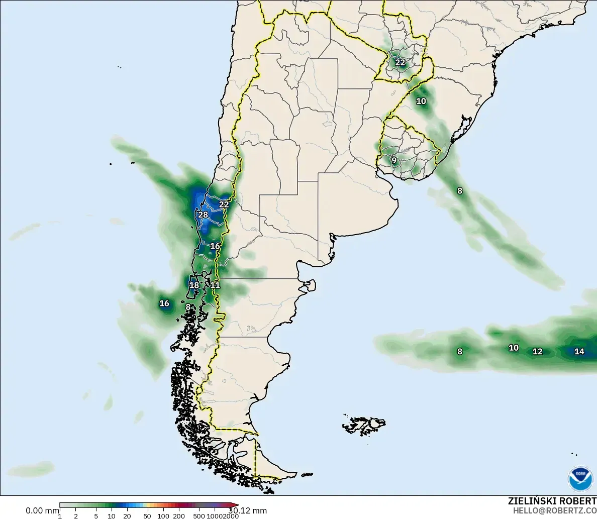GFS modelo - Argentina, Acumulación de precipitación
