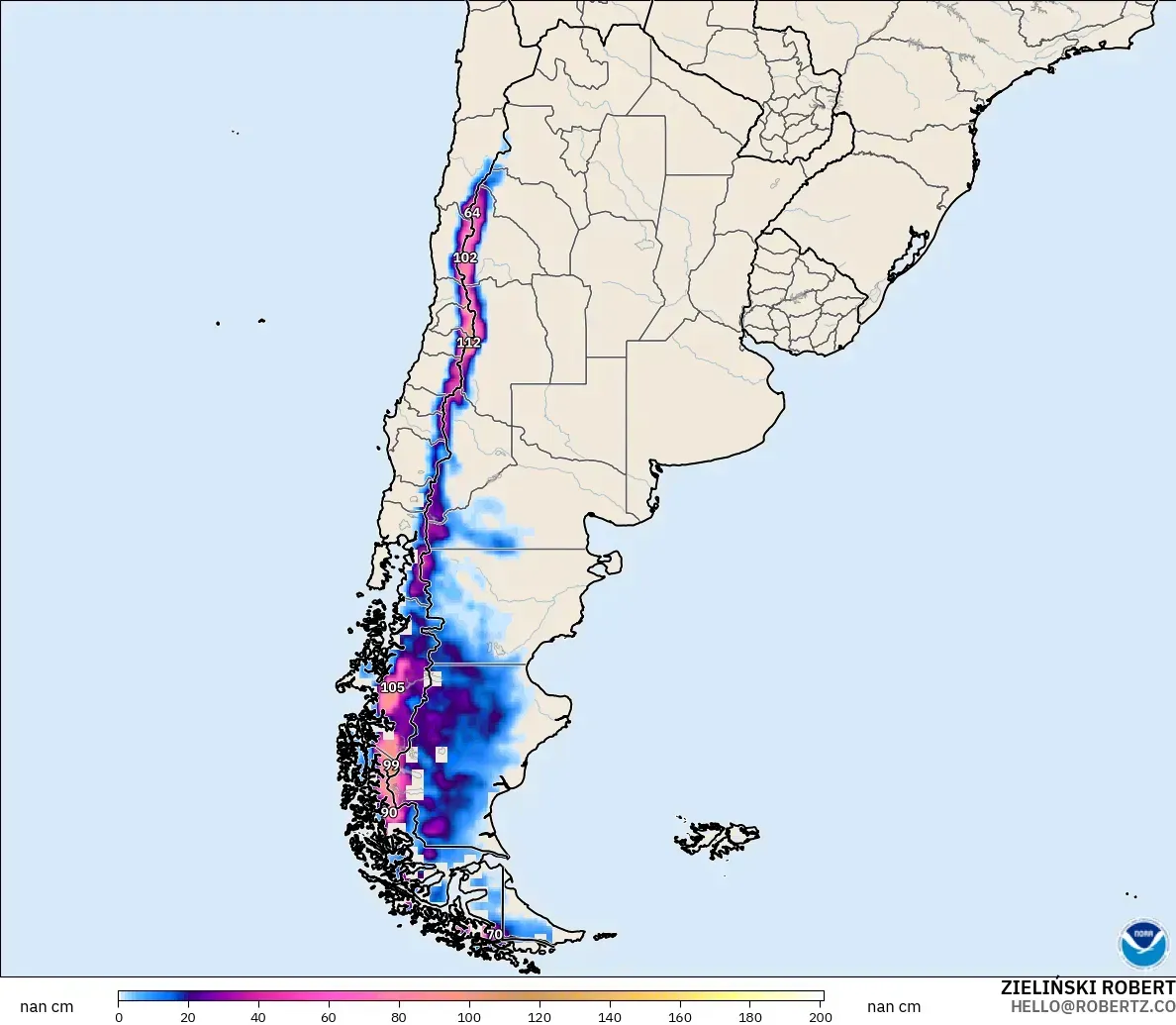 GFS modelo - Argentina, Profundidad de nieve