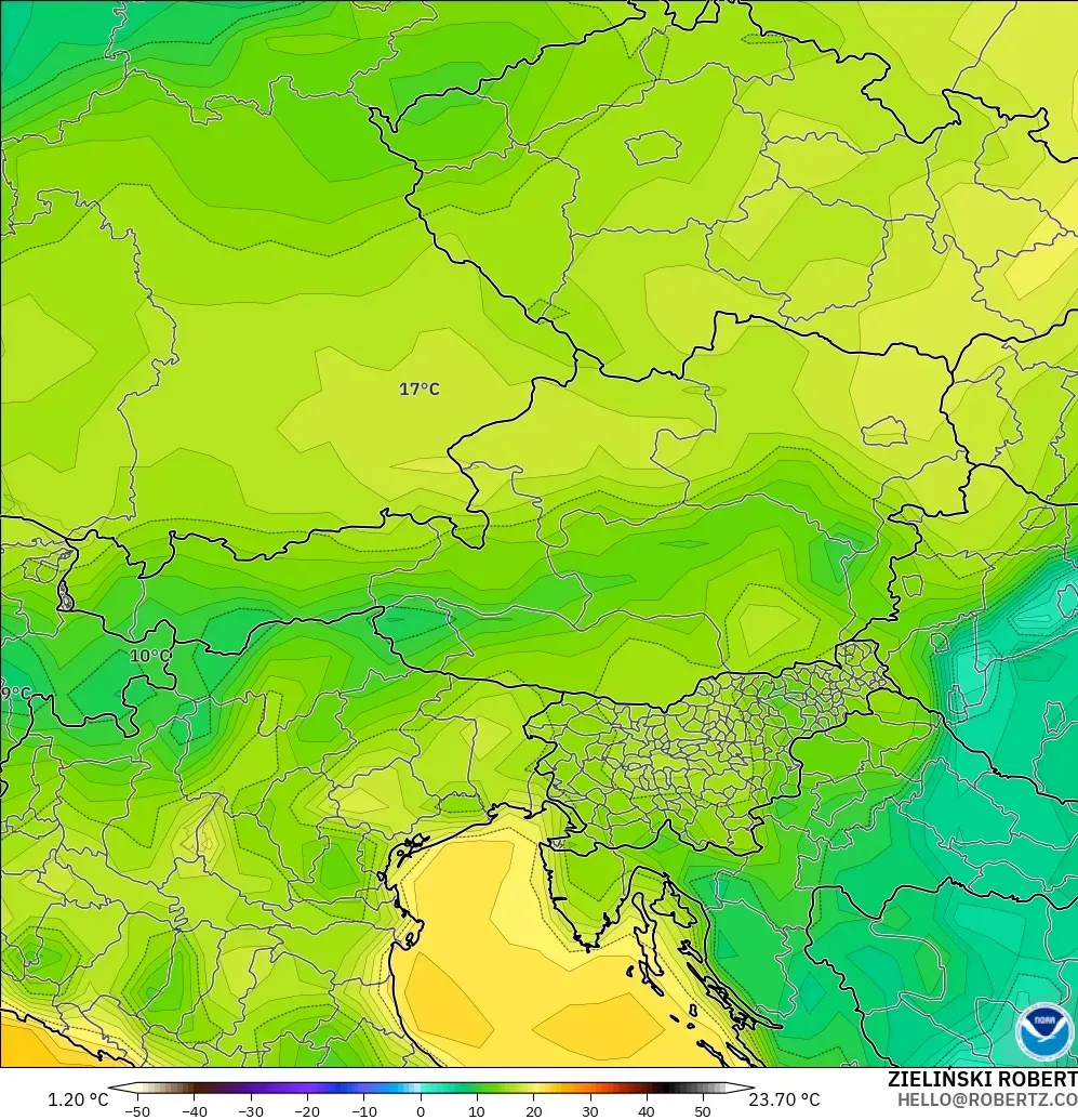 GFS modelo - Austria, Punto de rocío a 2 m