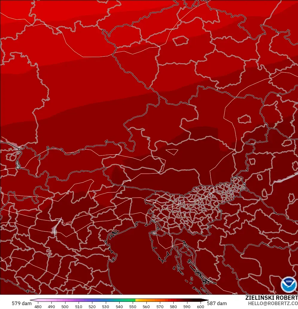 GFS modelo - Austria, Altura geopotencial a 500 hPa