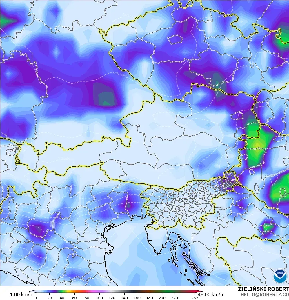 GFS modelo - Austria, Ráfagas de viento